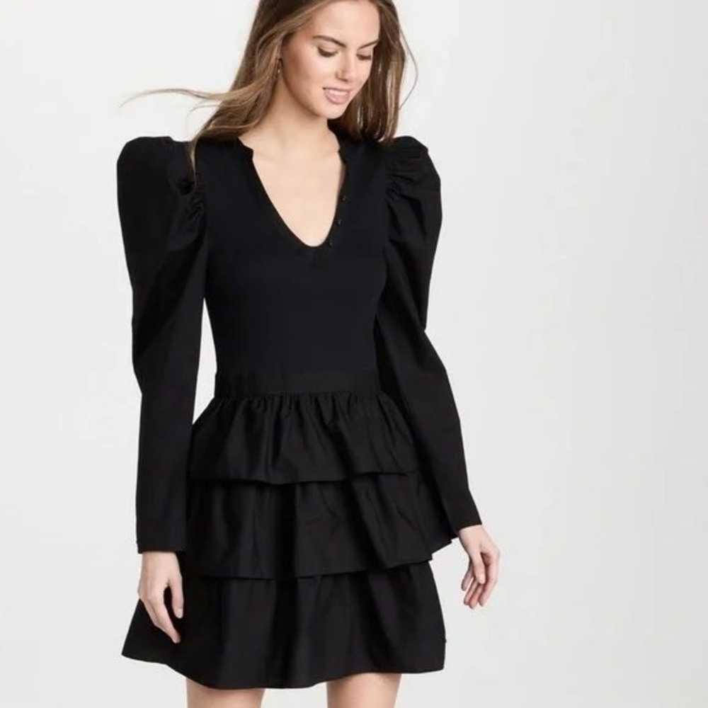Ulla Johnson Women's‎ Amiri Black Puff Sleeve Tiered Ruffle Mini Dress- Size S - Picture 4 of 12